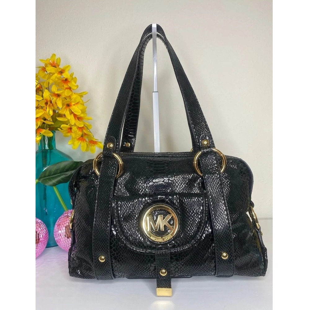 Michael Kors Python Embossed Leather Satchel Blac… - image 4